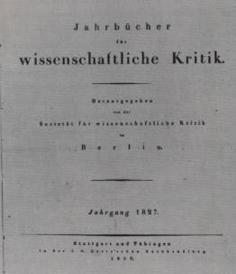 Capa da primeira edição do “Jahrbücher für Wissenschaftliche Kritik”